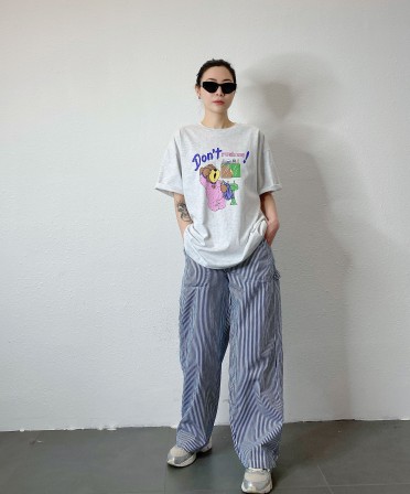 Grey Cartoon Oversized Tee #250320
